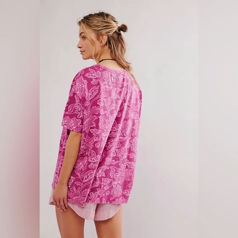 NWOT Free People/We The Free Nina Printed Tee-Magenta Combo